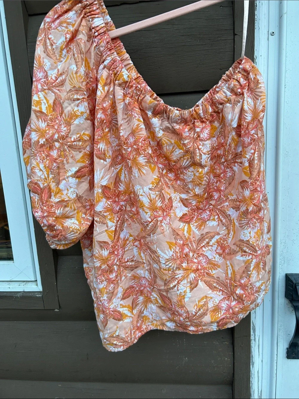 LOFT Linen Blend One Shoulder Top & Shorts Set XXL Orange Floral Matching Set